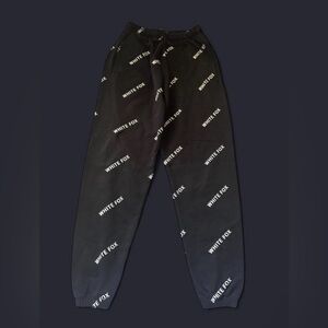 White Fox Boutique Black Track Pants with White Logo Print